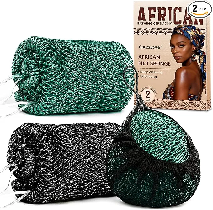 Fine Crafted 2 Pack African Net Sponge Exfoliating Body Scrubber Bath Sponge Sustainable