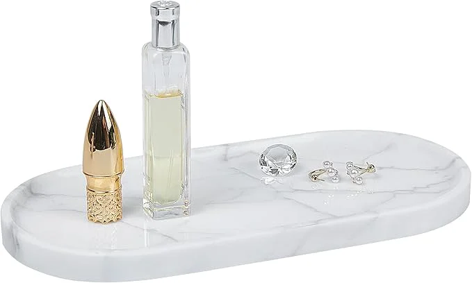 Effective Natural Marble Tray 9.8 x4.7 x0.6 Hand-Polished Oval Stone Tray Modern