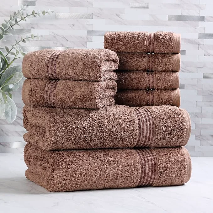 Sophisticated Superior Egyptian Cotton 8-Piece Towel Set Guest Bath Decor Essentials Responsible