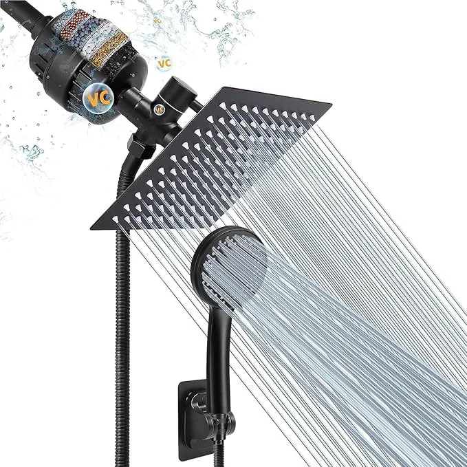 Outstanding NearMoon Filtered Rain Shower Head High Pressure 8″Square and 5 settings Certified