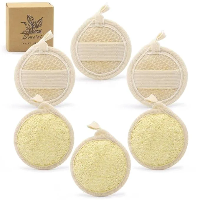 First-Class Exfoliating Loofah Sponge Pads Face loofa Brush 6 Pack 3.15 inches Made of Fine Crafted