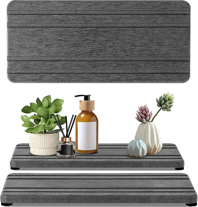 Next-Generation 2PCS Water Absorbing Stone Tray Quick Drying Diatomite Stone Sink Tray Versatile