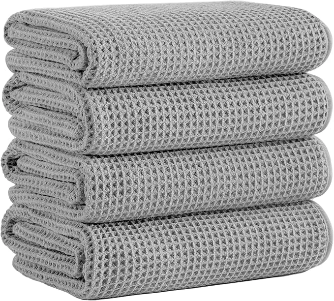 Traditional Microfiber Waffle Bath Towels 4 Pieces Fast Drying Lint 430 GSM Easy-to-Use