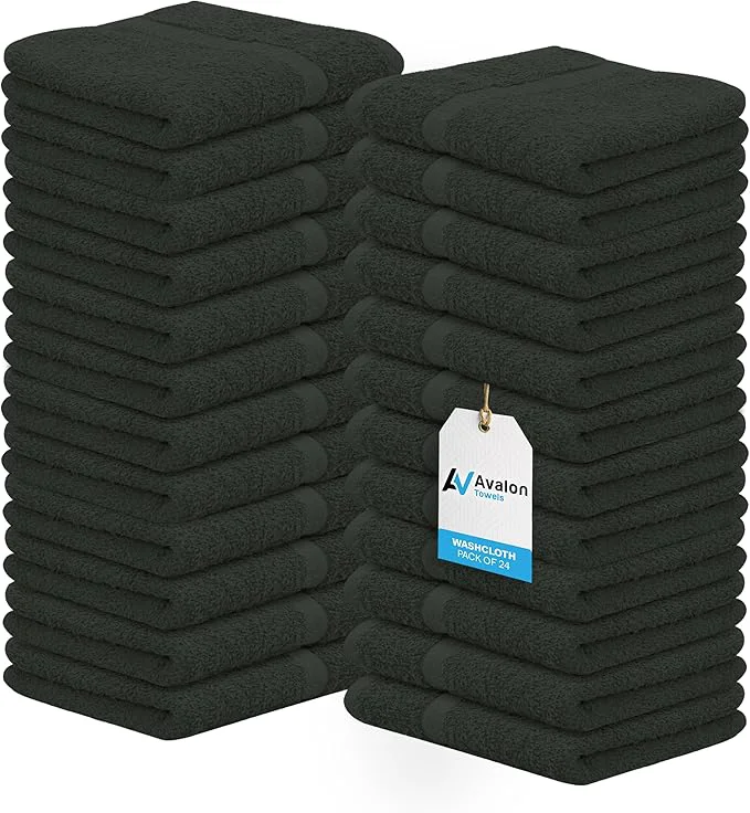 Flexible Avalon Towels Cotton Washcloths 24-Pack – 12 x 12 Inch Grey Super Soft Elite