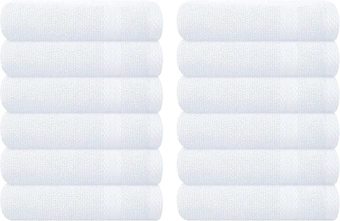 Fine GLAMBURG Ultra Soft 12-Piece Washcloths Set 13×13- Ringspun Cotton Responsible