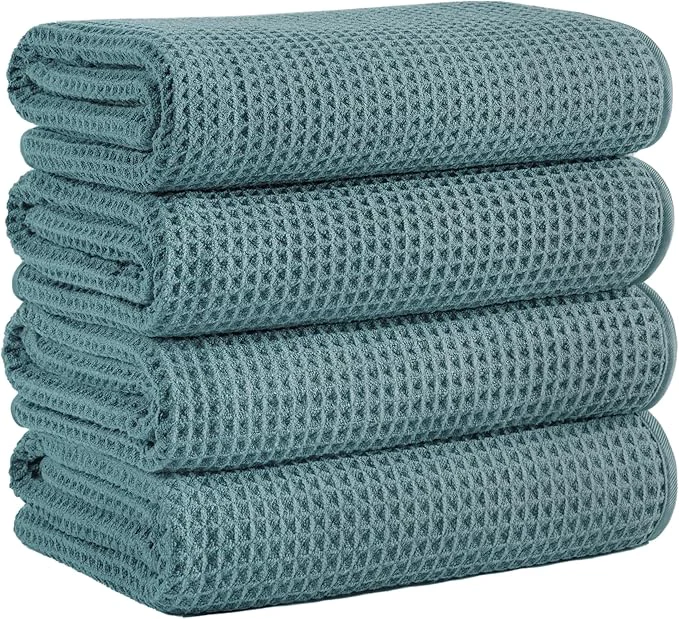 Lightweight MICROFI Microfiber Waffle Bath Towels 4 Pieces Fast Drying Lint 430 GSM Long-Lasting