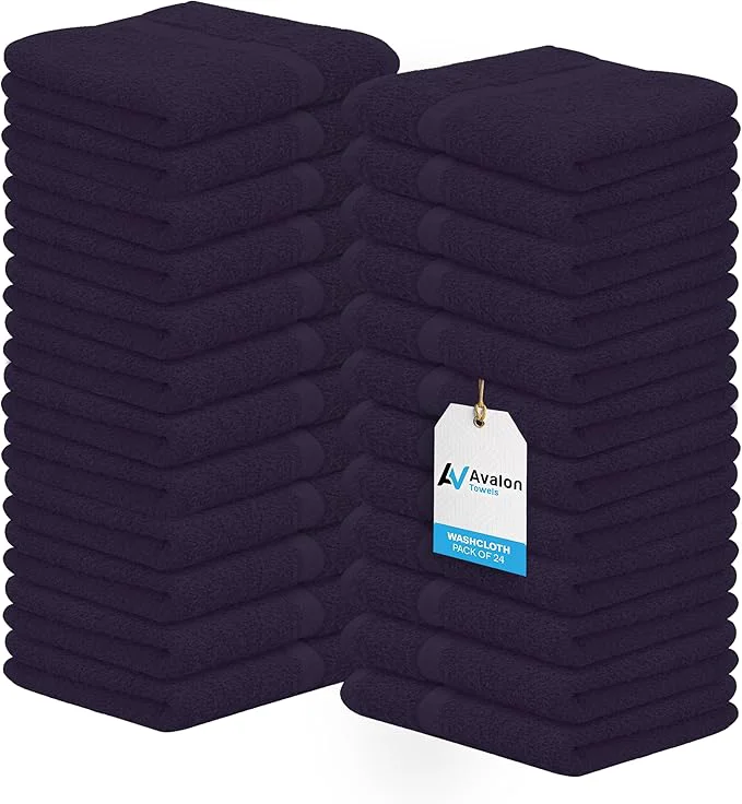 Quality Avalon Towels Cotton Washcloths 24-Pack – 12 x 12 Inch Plum Super Soft Relaxed