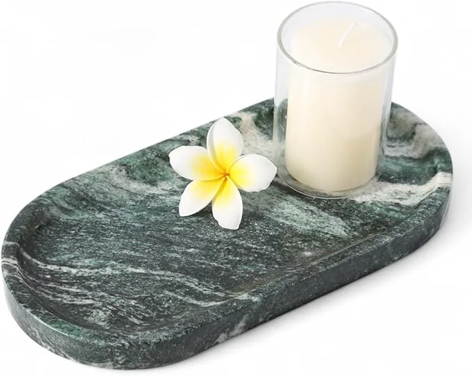 Premium Material Koville Green Marble Tray for Bathroom Countertop Stone Jewelry Dish Candle Next-Generation