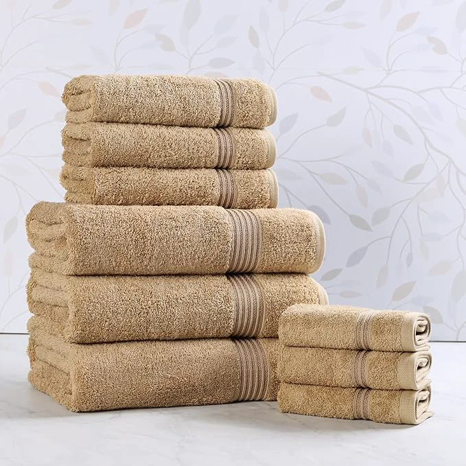 Pure Superior Egyptian Cotton 9-Piece Towel Set Guest Bath Decor Essentials Certified
