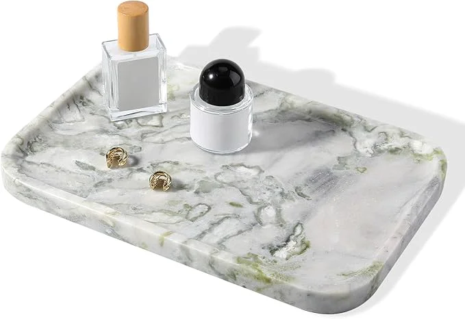 Environmentally Friendly Karibiber Luxury Marble Vanity Tray Bathroom Tray Countertop Bianco Smooth