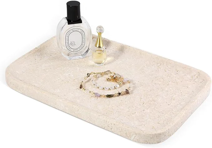 World-Class Karibiber Natural Marble Vanity Tray 11.8 Marble Stone Bathroom Tray Contemporary