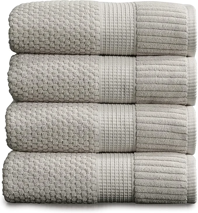 Expertly Made NY Loft Cotton Bath Towel Set of 4 Grey Towels Oeko-TEX® Standard 100 Relaxed
