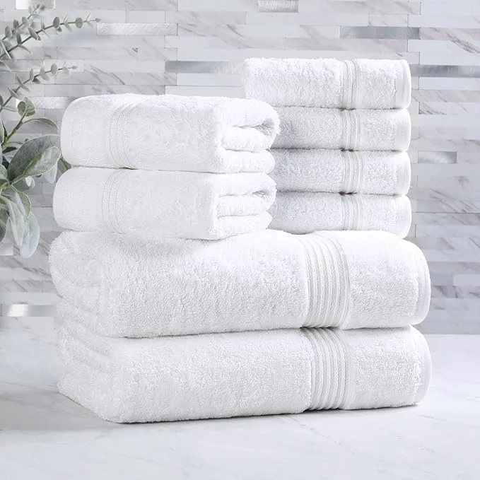 Smart Superior Egyptian Cotton 8-Piece Towel Set Guest Bath Decor Essentials Elegant