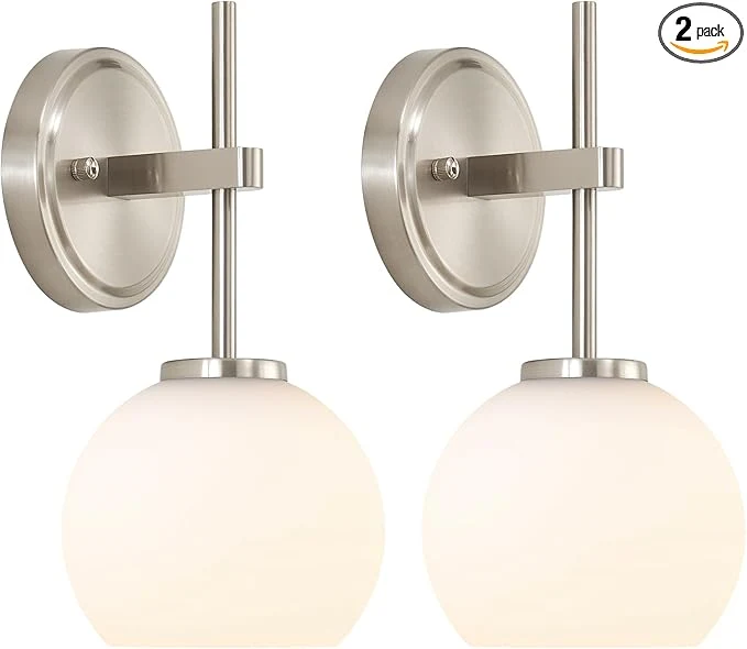 Solid Brushed Nickel Battery Operated Wall Sconce Set of 2 Wireless Rechargeable Efficient