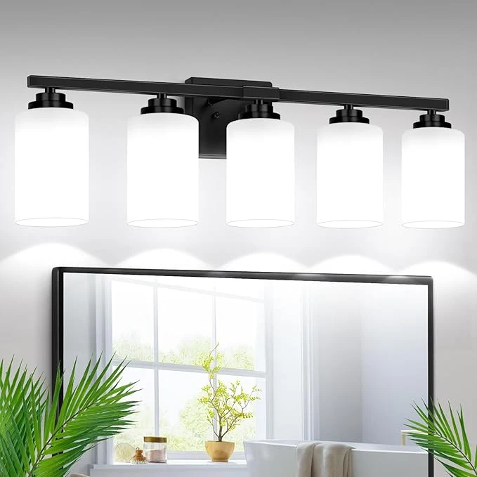 Effective 5-Light Bathroom Light Fixtures Matte Black Light Fixture Classic Wall Light Powerful