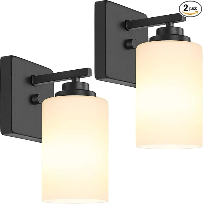 Unique Set of 2 Wall Sconces for Bathroom Modern Vanity Light Fixtures Matte Black Detailed
