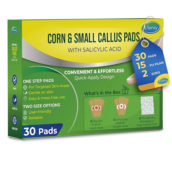 Pure Ulensy Corn Remover Pads for Feet Toes 30-Pack Salicylic Acid Extra Strength Traditional