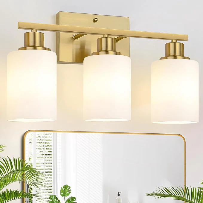 Organic MOKATNG 3-Light Bathroom Light Fixtures Brushed Gold Vanity Light Fine Crafted