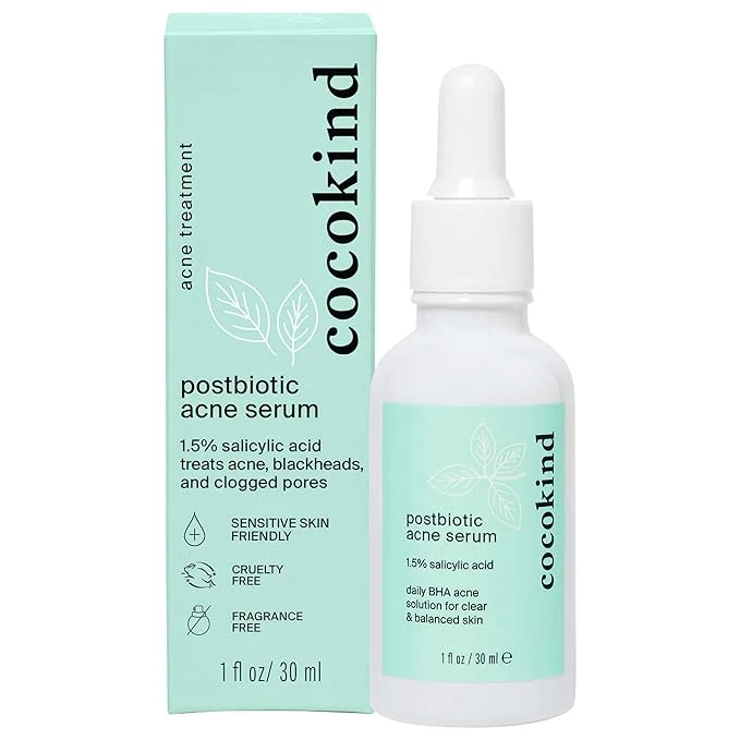 Solid Cocokind Postbiotic Acne Serum Salicylic Acid Serum and BHA Liquid Exfoliant Exclusive