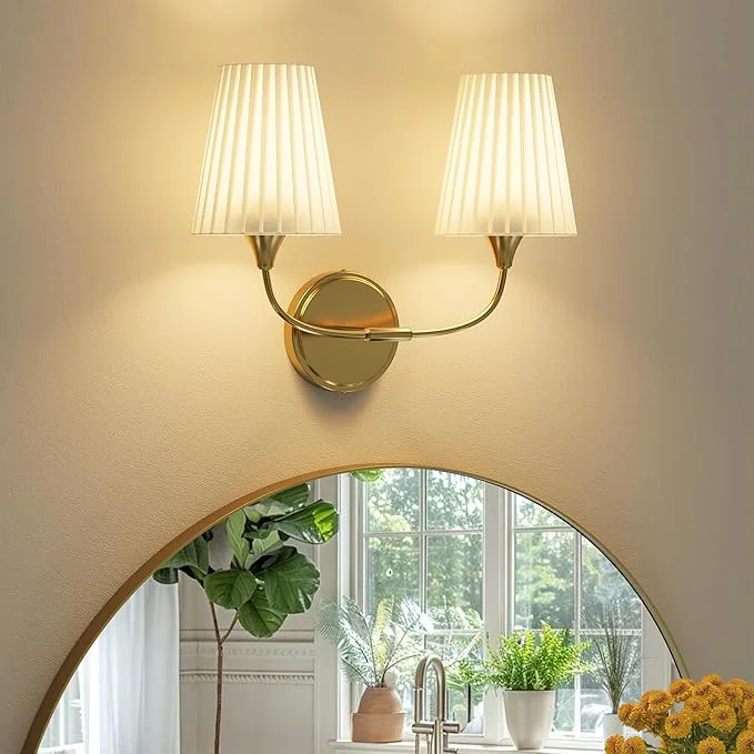 Effective Bathroom Vanity Light with Fabric Shade 2-Light Bathroom Vanity Light Over Traditional