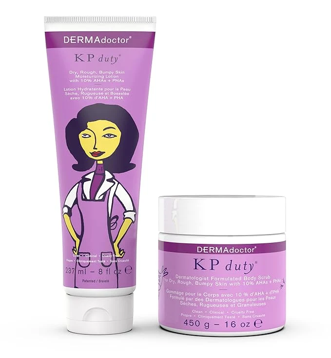 Official DERMAdoctor KP Bump Eraser Body Scrub and Lotion Kit Dermatologist Formulated High-End