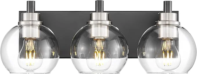 Classic Bathroom Light Fixtures 3-Light Black and Brushed Nickel Bathroom Vanity Light Original Design