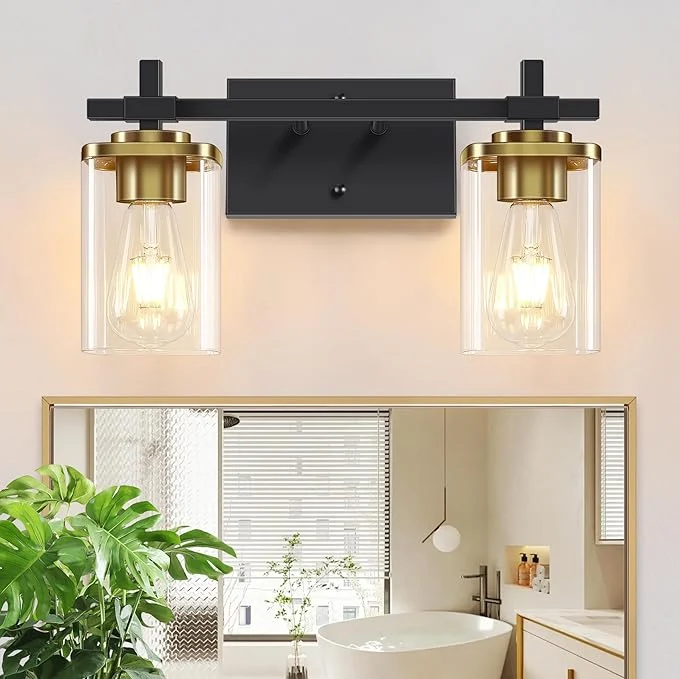 Exclusive 2-Lights Black and Gold Bathroom Light Over Mirror Genuine