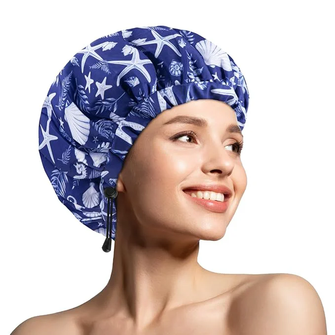 Certified 1 PCS Shower Cap Double Layer Adjustable Bathing Cap Soft