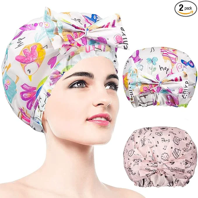 High-Grade 2 PCS Shower Caps Reusable Extra Large Adjustable Double Layer World-Class