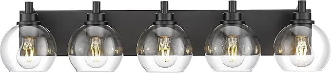 World-Class Bathroom Light Fixtures 5 Light Matte Black Vanity Light 32 Inch Modern Wall Selected