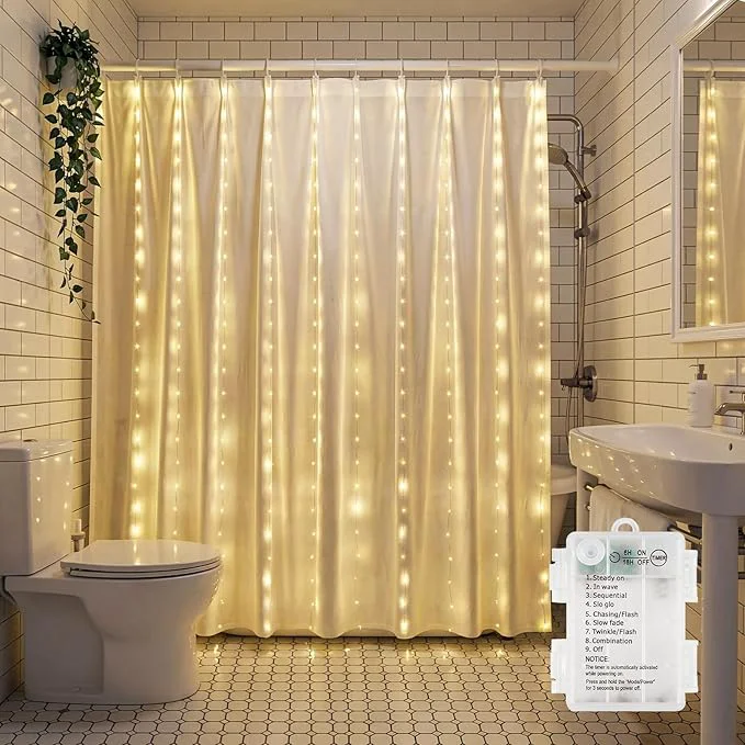 Detailed Brightown 180 LED Shower Curtain Lights 70 Inch Warm White Fairy Lights Safe