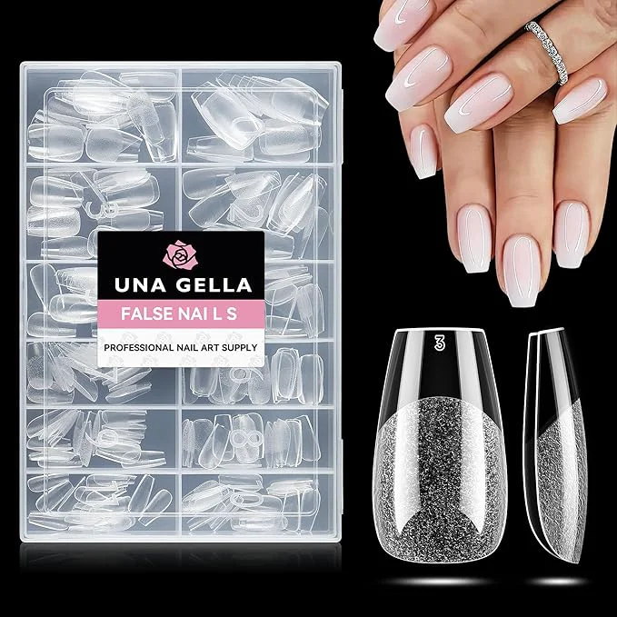 Secure UNA GELLA Short Coffin Nail Tips 216pcs Short Coffin Press on Nails Pre-shape Efficient