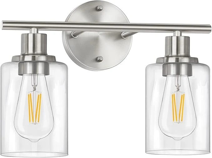 Long-Lasting FOLKSMATE Bathroom Light Fixtures 2-Light Brushed Nickel Vanity Light Reusable