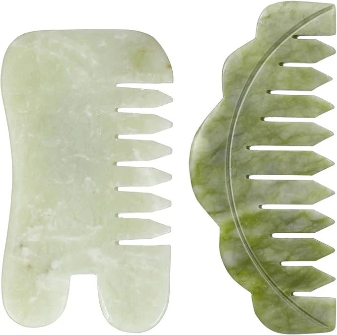 Detailed Geiserailie 2 Pcs Jade Combs Esthetician Supplies Massage Stone Hair Gua Sha Environmentally Friendly