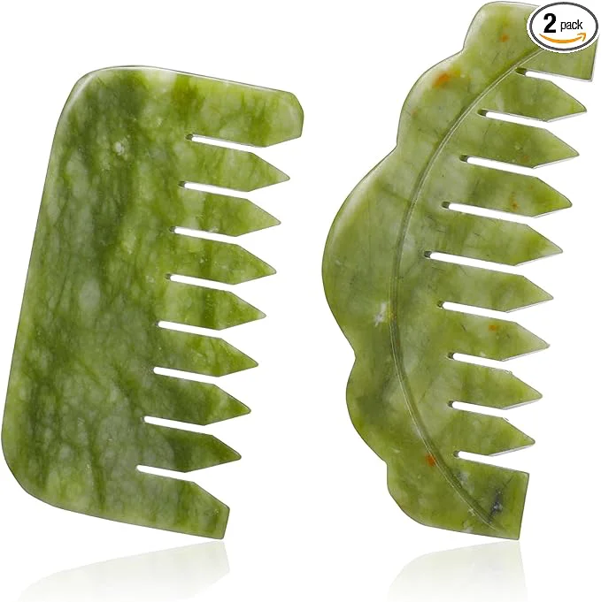 Optimized Geiserailie 2 Pcs Jade Combs Esthetician Supplies Massage Stone Hair Gua Sha Eco-Friendly