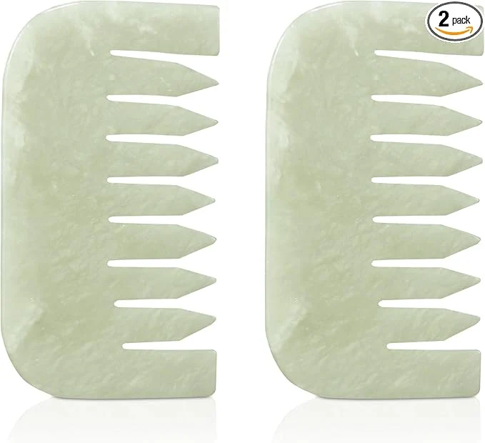 Authentic Geiserailie 2 Pcs Jade Combs Esthetician Supplies Massage Stone Hair Gua Sha Comfortable