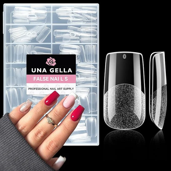 Versatile UNA GELLA Medium Square Nail Tips 216pcs Square Press on Nails Pre-shape Clear Contemporary