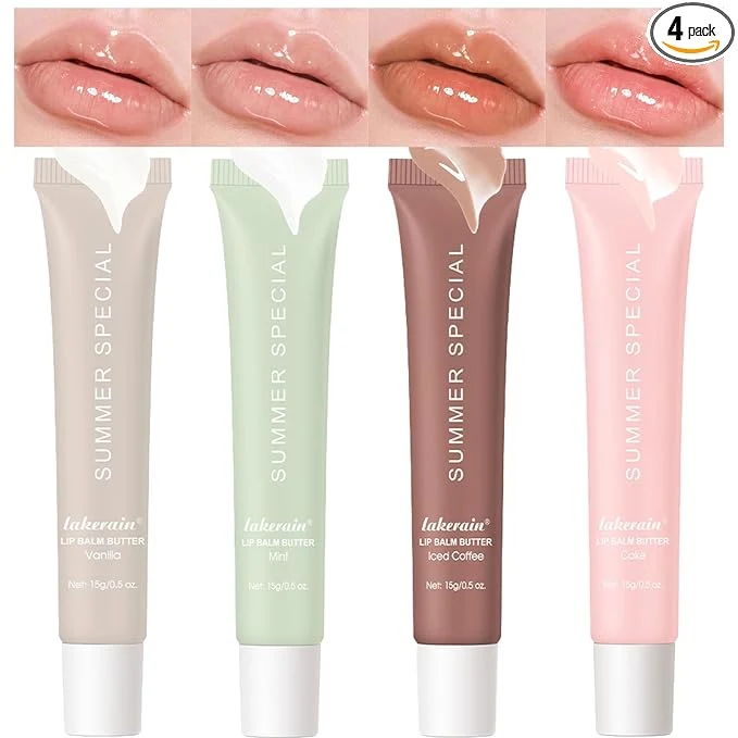 Recyclable 4 PCS Lip Glossy Butter Nourishing Balm Lightweight Non-Sticky Long-lasting Soft