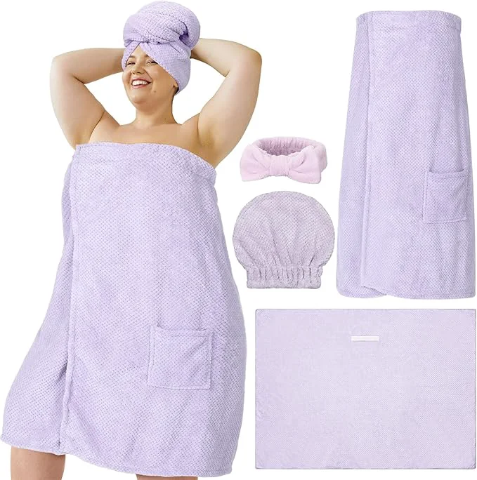 Eco-Friendly Tigeen Plus Size Towel Wrap for Women Spa Robe Set Consistent