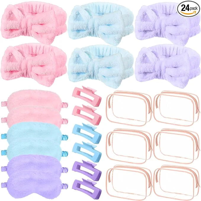 World-Class Hoteam 24 Pcs Spa Party Favors Supplies 6 Spa Headband 6 Plush Sleep Eye Mask 6 Stylish