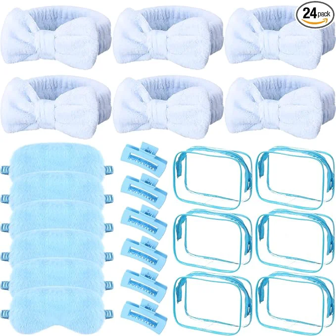 Eco-Friendly Hoteam 24 Pcs Spa Party Favors Supplies 6 Spa Headband 6 Plush Sleep Eye Mask 6 Selected