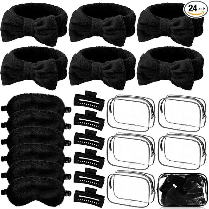 Detailed Hoteam 24 Pcs Spa Party Favors Supplies 6 Spa Headband 6 Plush Sleep Eye Mask 6 Top-Quality