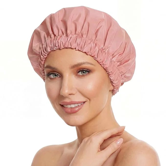 Crafted Reusable Shower Cap for Women Large Waterproof Shower Bonnet Reliable