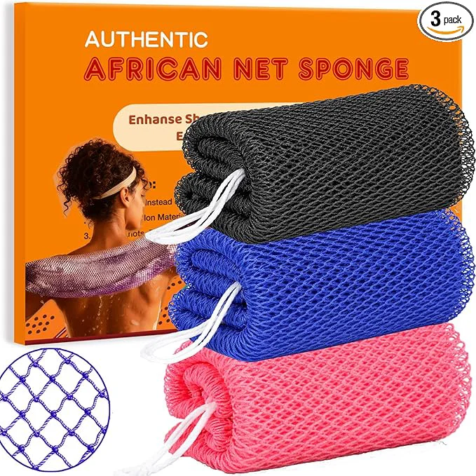 Next-Generation African Net Sponge 3 Pieces African Exfoliating Net Sponge Body Back Unique