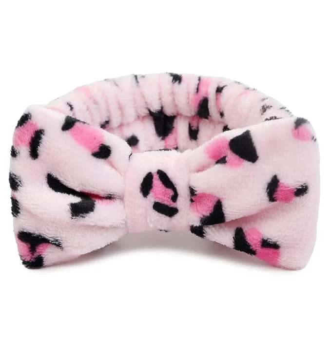 Quality Huachi Pink Leopard Soft Microfiber Spa Headbands Convenient