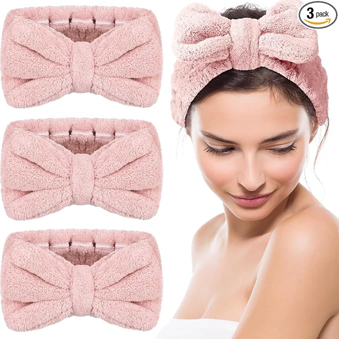 Stylish 3 Pieces Makeup Headband with Bow Spa Headband Pure