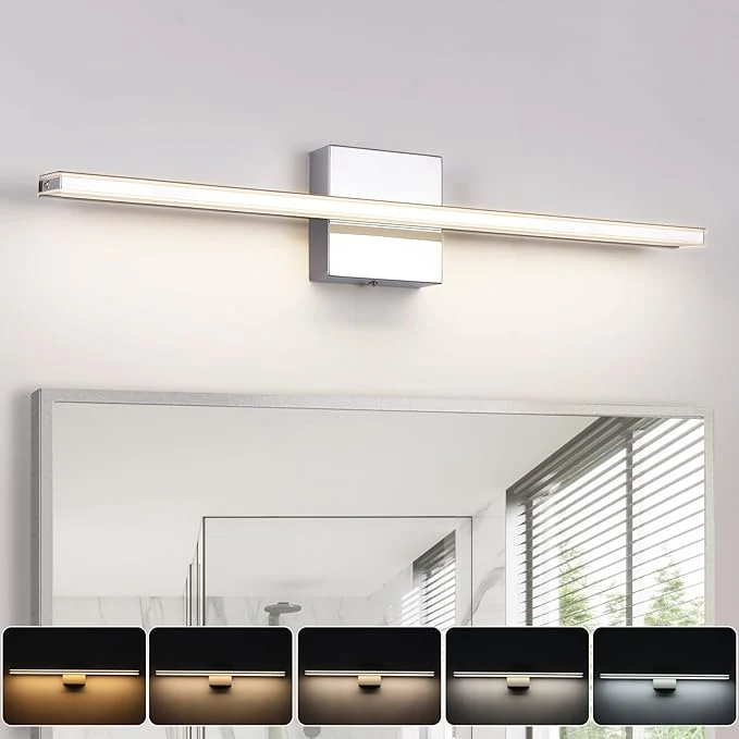 Pure Chrome Vanity Lights for Bathroom 5CCT Dimmable Bathroom Lighting Fixtures Over Durable
