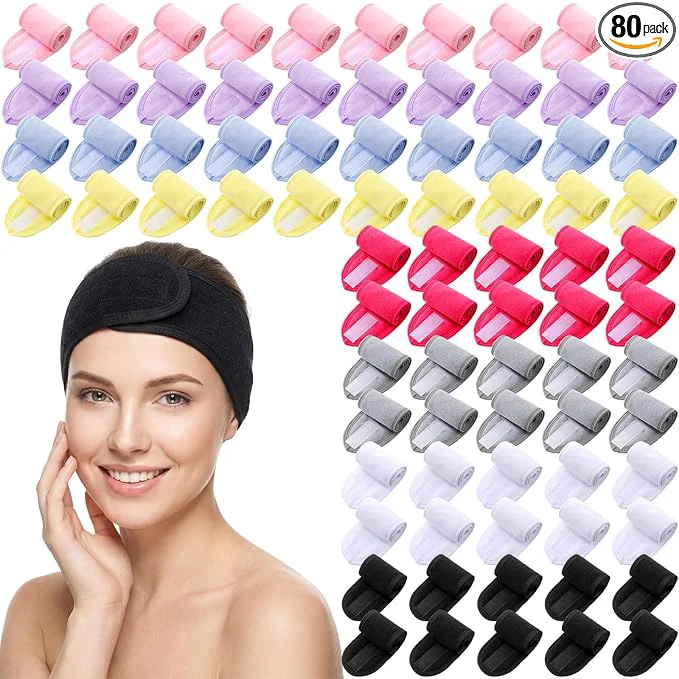 Elite Tigeen 80 Pcs Spa Headband Facial Headbands Bulk Adjustable Hair Wraps Eco-Friendly