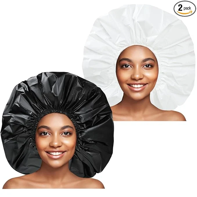 Stylish Super Jumbo Shower Cap 2 PCS Waterproof Shower Caps Breathable