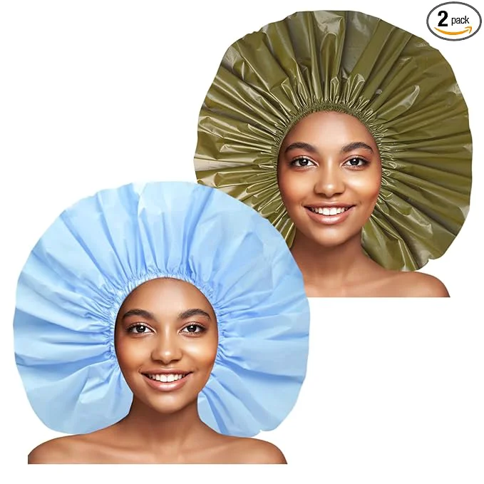 Certified Jumbo Size Shower Cap 2 PCS Waterproof Shower Caps Safe